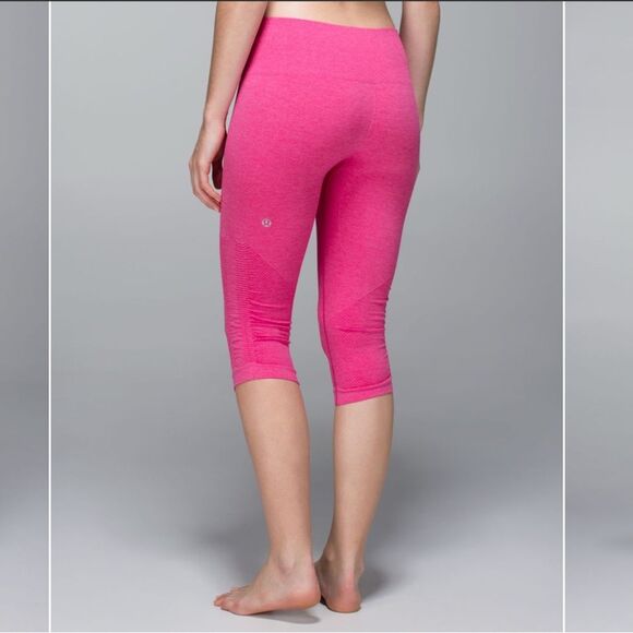 Lululemon In The Flow Crop II Heathered Jewelled Magenta Seamless Leggings Sz 4 - Picture 1 of 9